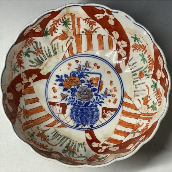 Antique 19th C. Meiji Era Japanese Porcelain Imari Bowl Scalloped Hand Painted - Picture 16 of 16